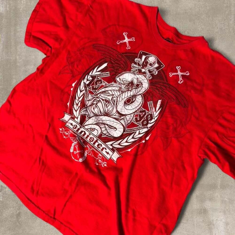 Sinister Red Gothic Y2K Graphic Tee